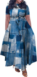 Plus Size Dress A Line Maxi Summer Long Dress with Belt - Flattering