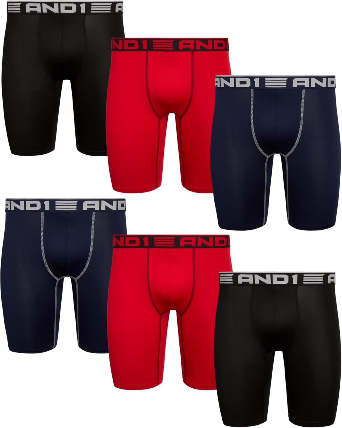 AND1 Mens Boxer Briefs - 6 Pack Long Leg Performance Comfort