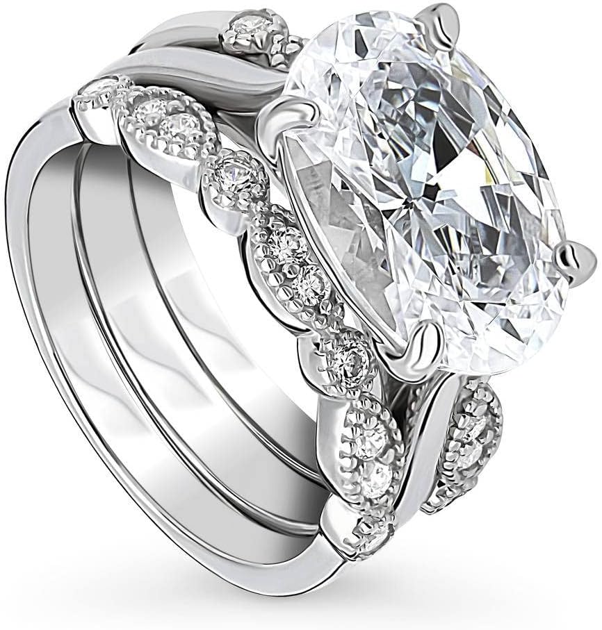 BERRICLE Sterling Silver Milgrain Wedding Engagement Ring Set