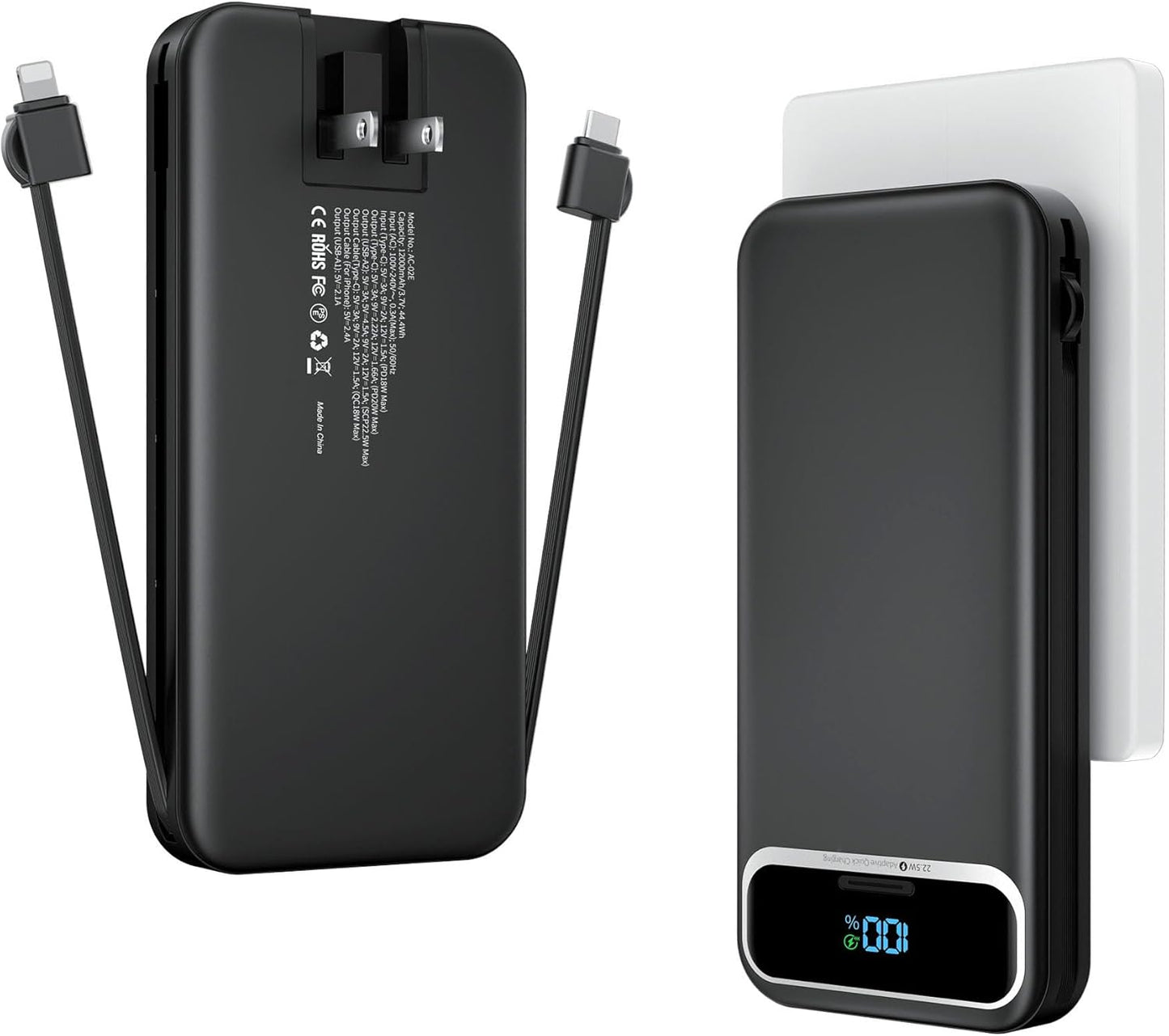 Fast Charge Power Bank with Built-in Cables - aonidi