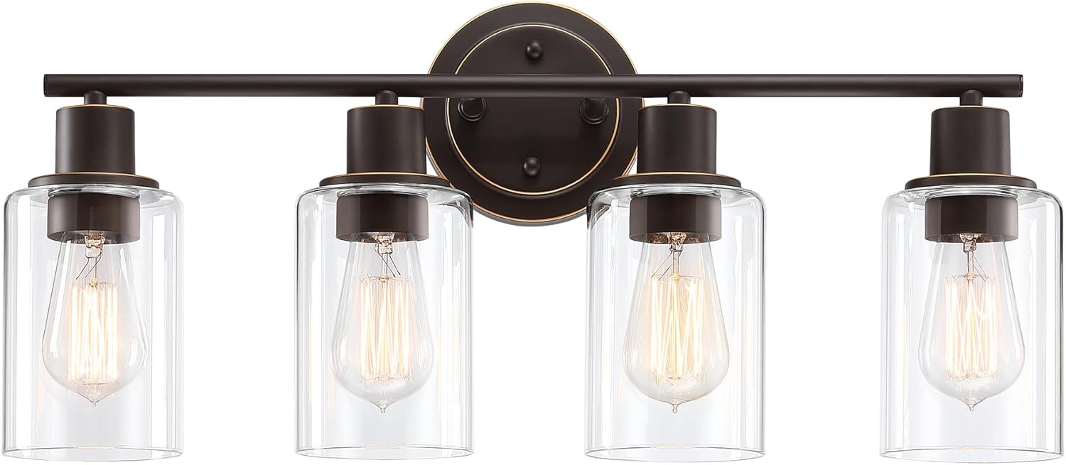 4-Light Oil Rubbed Bronze Bathroom Vanity Light Fixture for Elegance