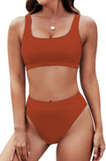 Pink Queen Women's Sporty High Waisted Cheeky Bikini Set - Flattering