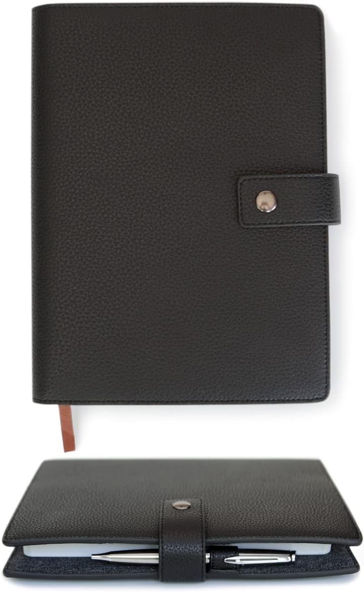 CASE ELEGANCE Black Full Grain Leather Refillable Journal Cover