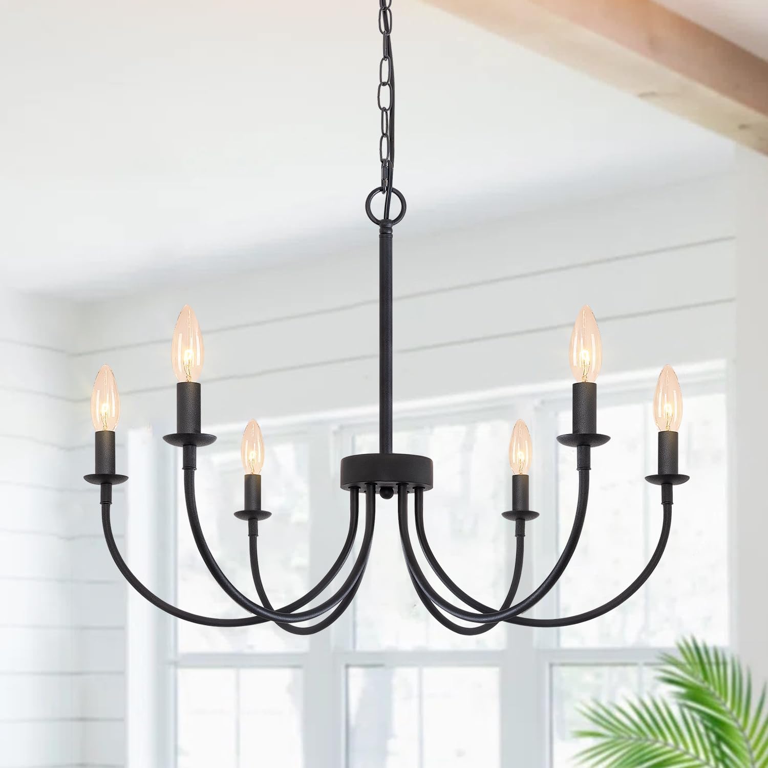 Black Chandelier, 6-Light Rustic Candle Modern Lighting Fixture