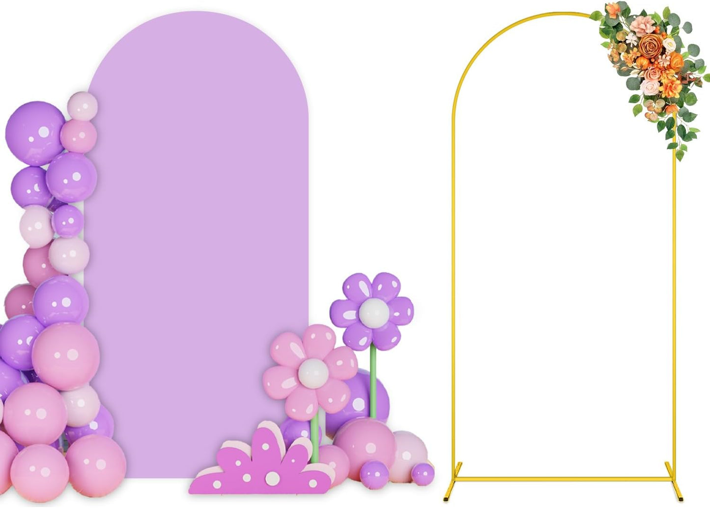 7.2 FT Wedding Arch Backdrop Stand with Lilac Spandex Cover