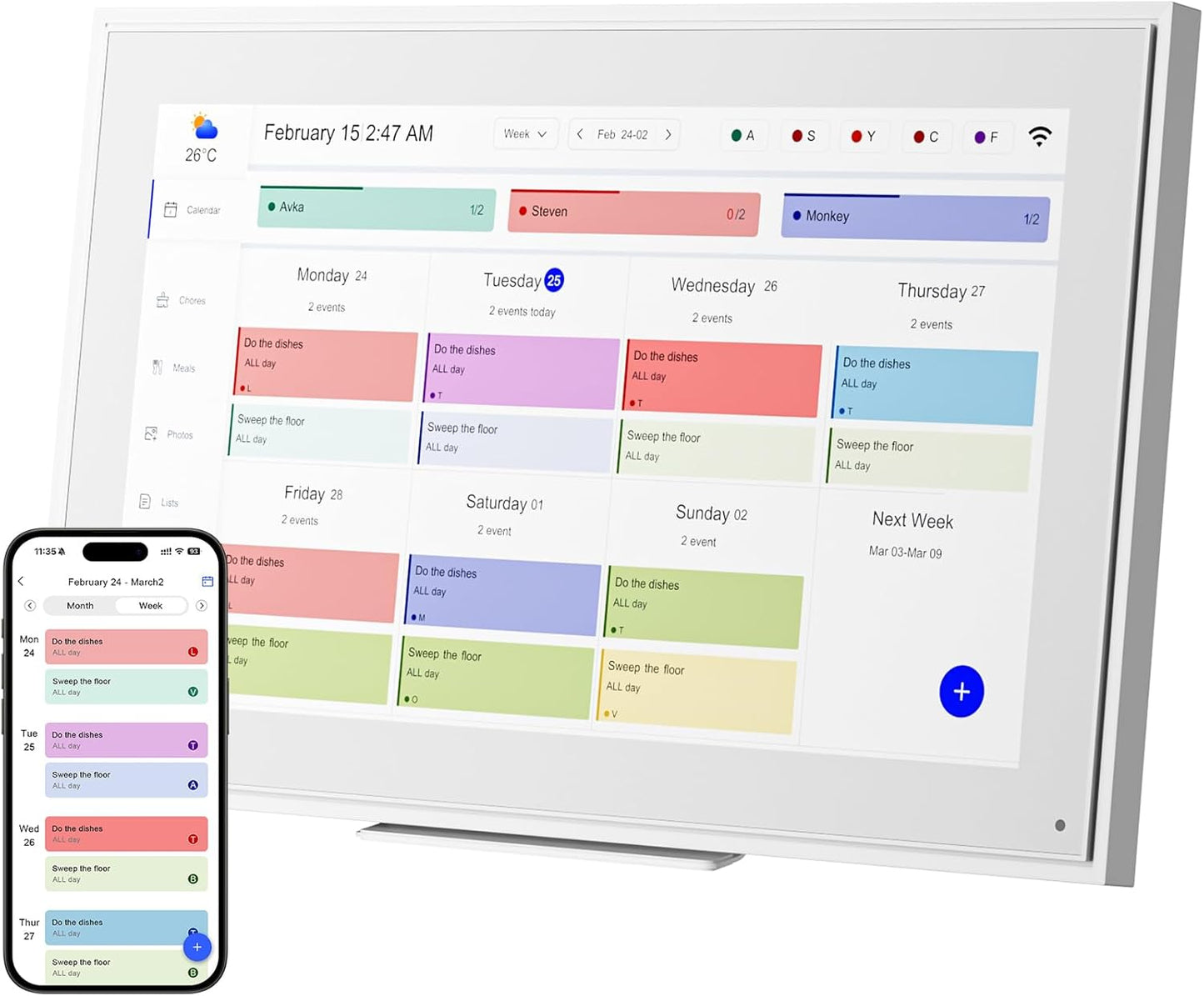 15.6-inch Wall Digital Calendar for Family Schedules & Chores