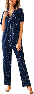 Avidlove Women Pajamas Set Notch Collar Short Sleeve Long Pants - Soft
