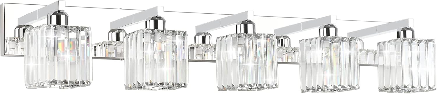 Modern Crystal Chrome Vanity Light Fixture for Bathroom 5 Light