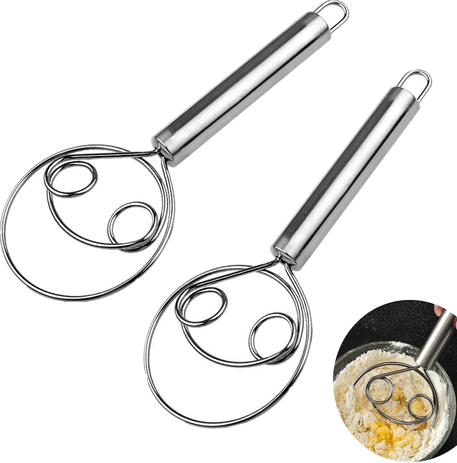 Effortlessly Mix Dough: Stainless Steel Whisks x2
