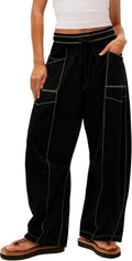 Yanekop Womens Baggy Wide Leg Palazzo Pants - Comfy Casual Drawstring