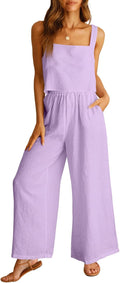 Women's Linen Blend 2-Piece Crop Tank and Wide Leg Pants Set - Casual