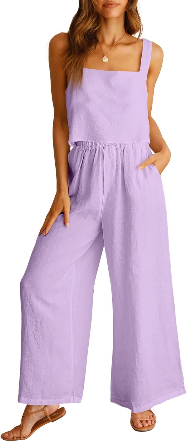 Stylish Women's 2 Piece Linen Pants Jumpsuit for Summer Fun