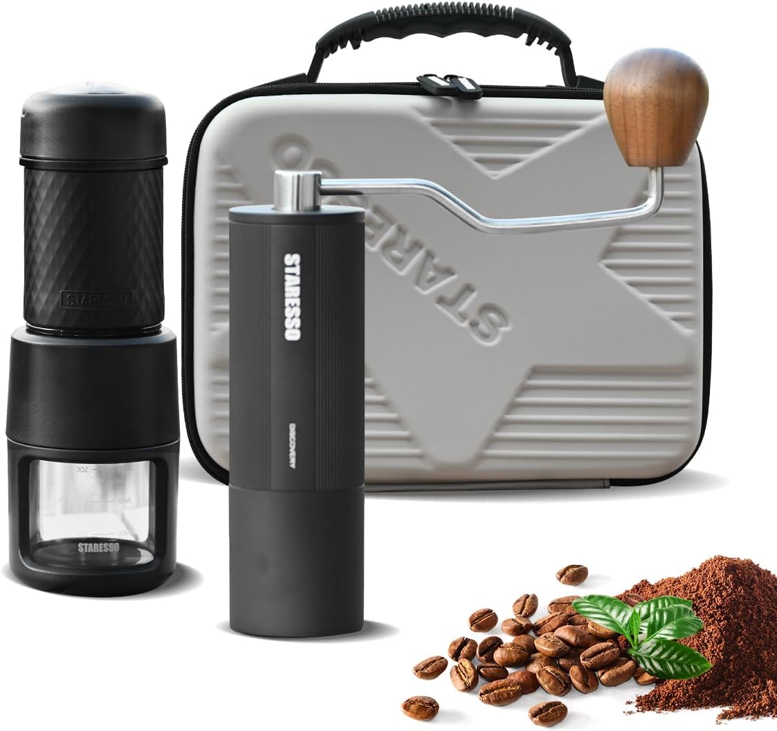 STARESSO Portable Espresso Maker + Grinder Set: Travel Anywhere!