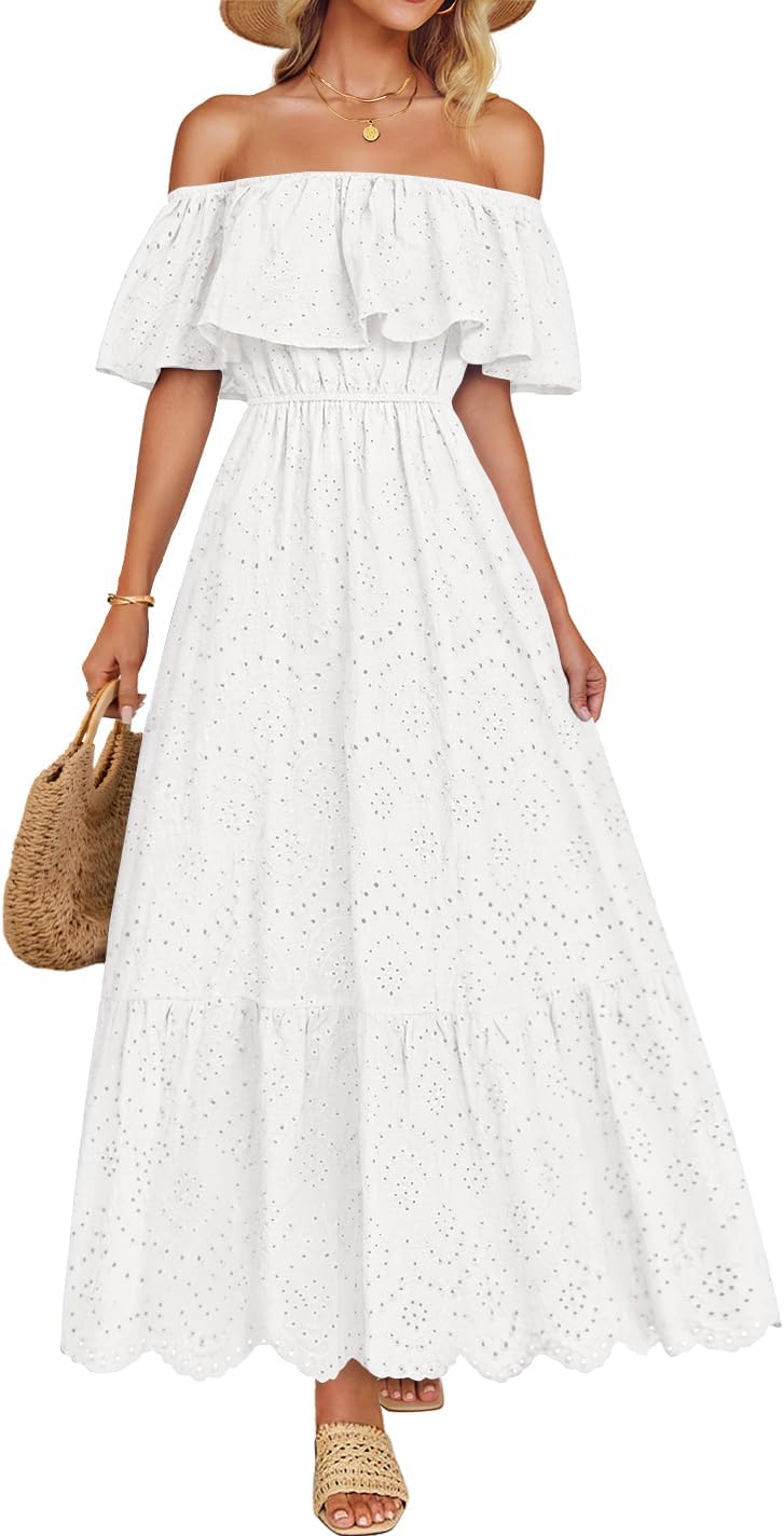 ZESICA Women's Summer Off Shoulder Ruffle Midi Dress Review