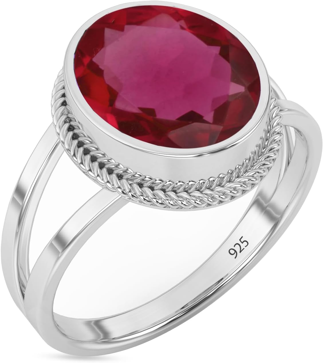 Sterling Silver 925 Ring with Oval Ruby Gemstone for Women