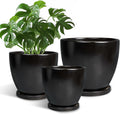 Ceramic Plant Pots Set of 3 - Modern Round Planters with Drainage