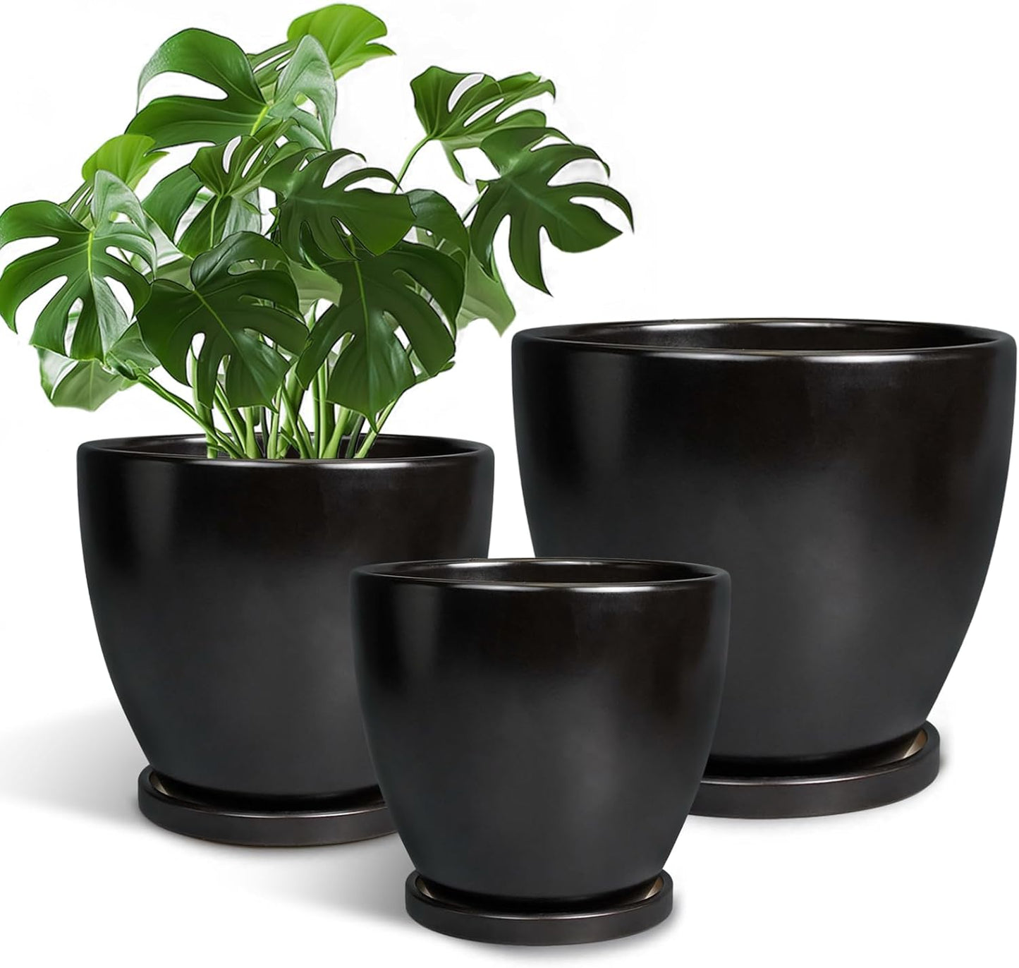 Ceramic Plant Pots Set of 3 for Indoor Outdoor Decor