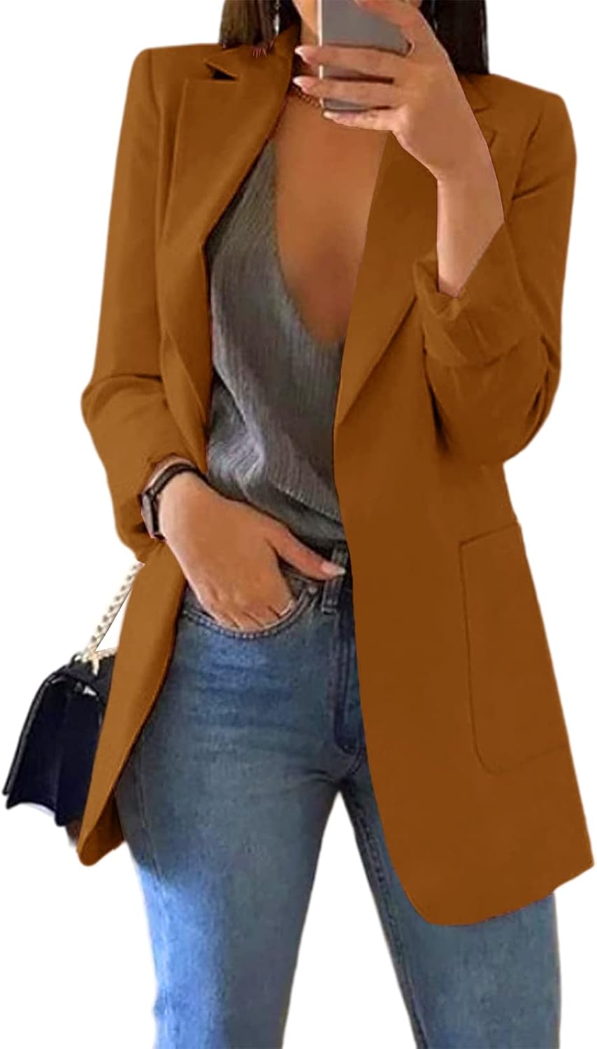 Cnkwei Womens Casual Blazers Open Front Long Sleeve Jacket