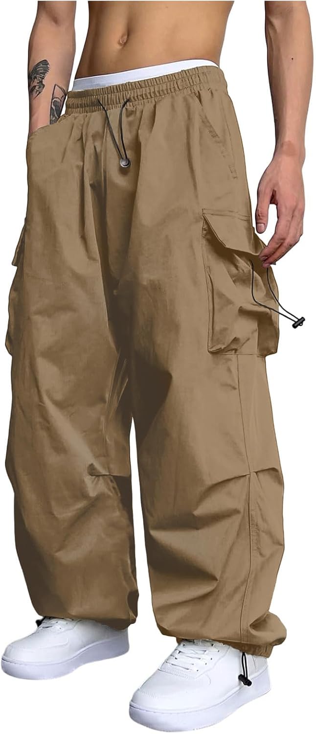 ZAFUL Flat Pocket Parachute Pants for Men Casual Baggy Cargo