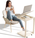 Wooden C-Shaped End Table with Adjustable Desktop - Space-Saving Couch