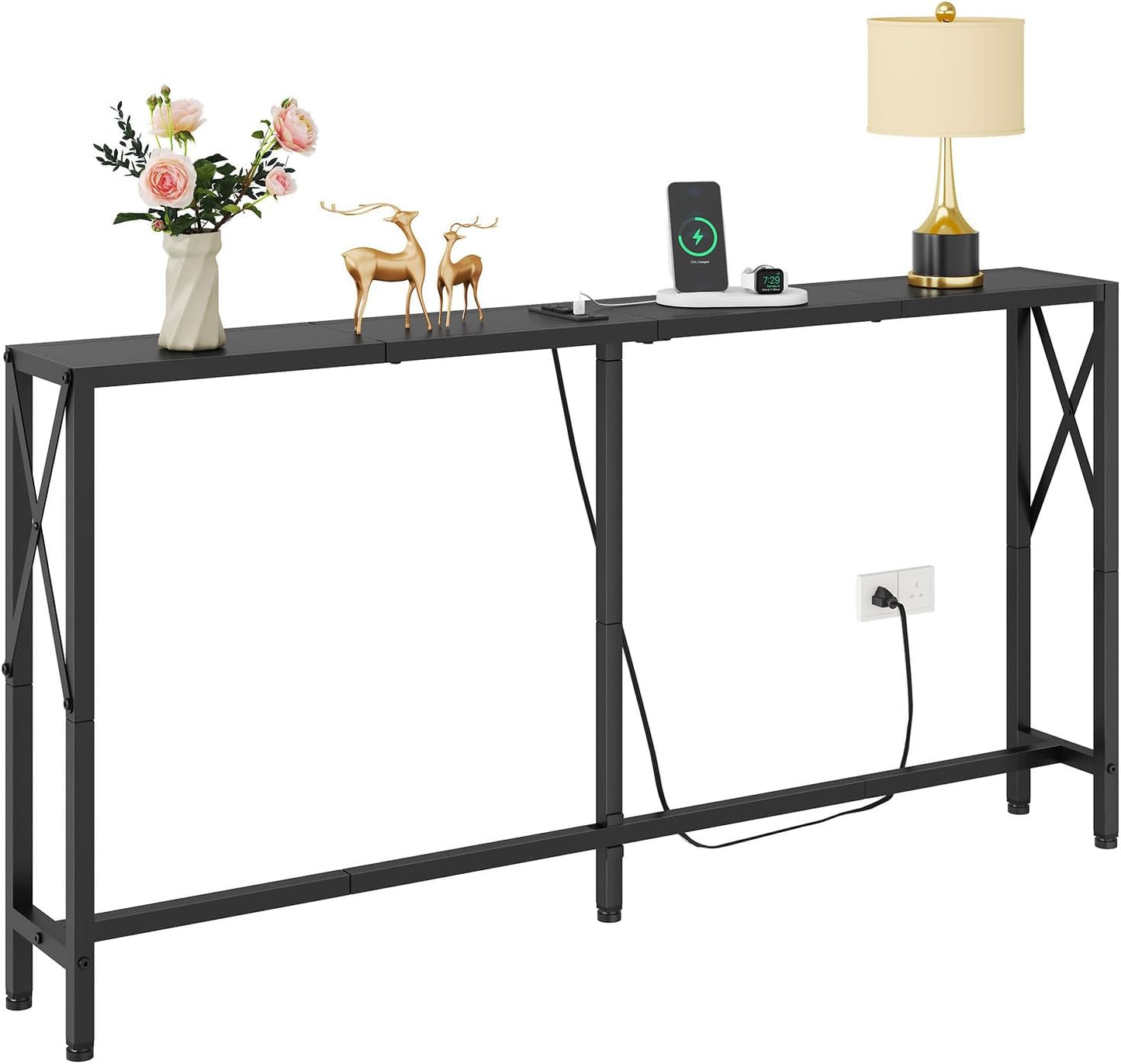 55.1 Inch Narrow Sofa Table with Outlets & USB Ports for Home