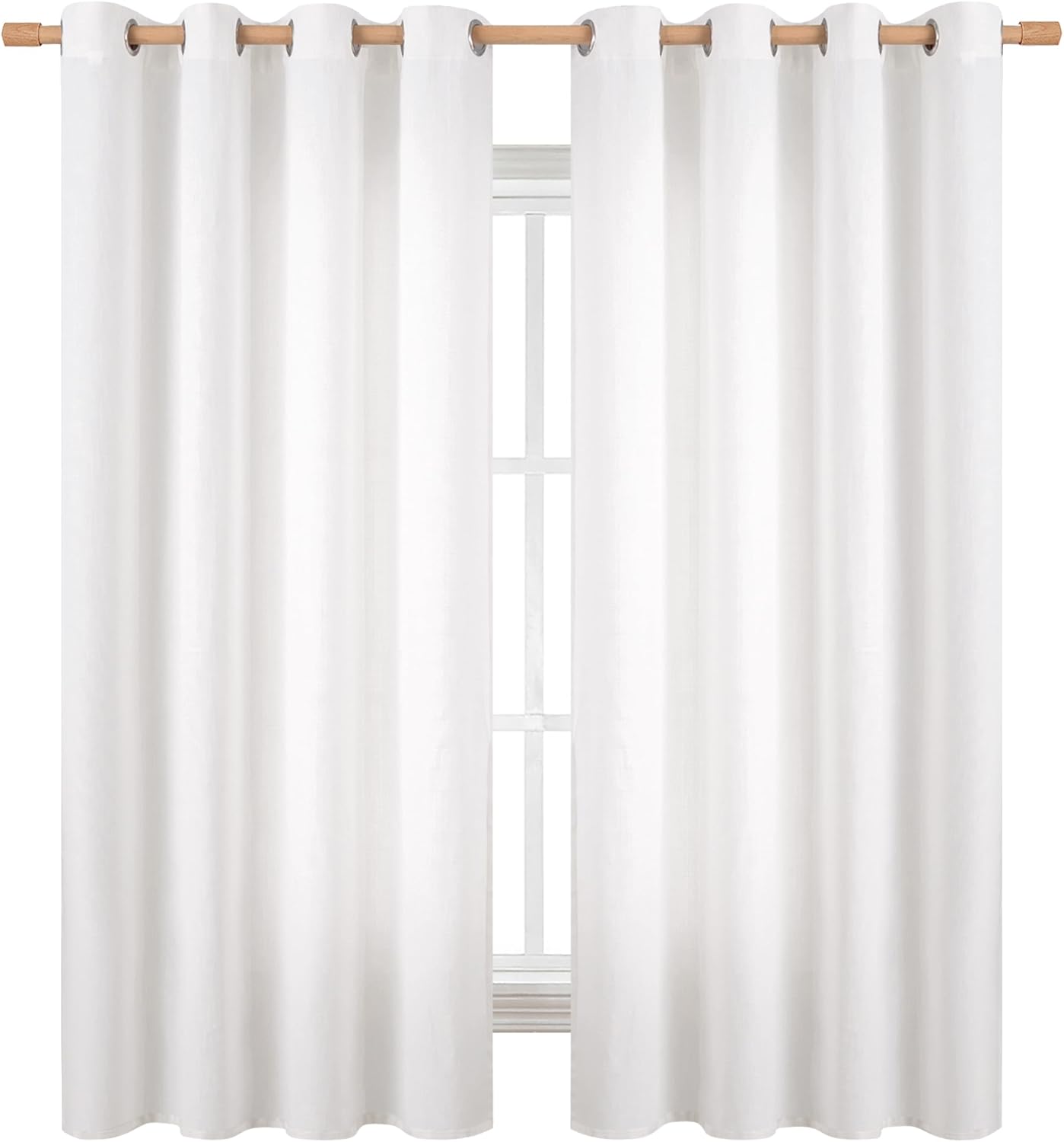Pure White Curtains 63 Inch Length for Bedroom and Living Room