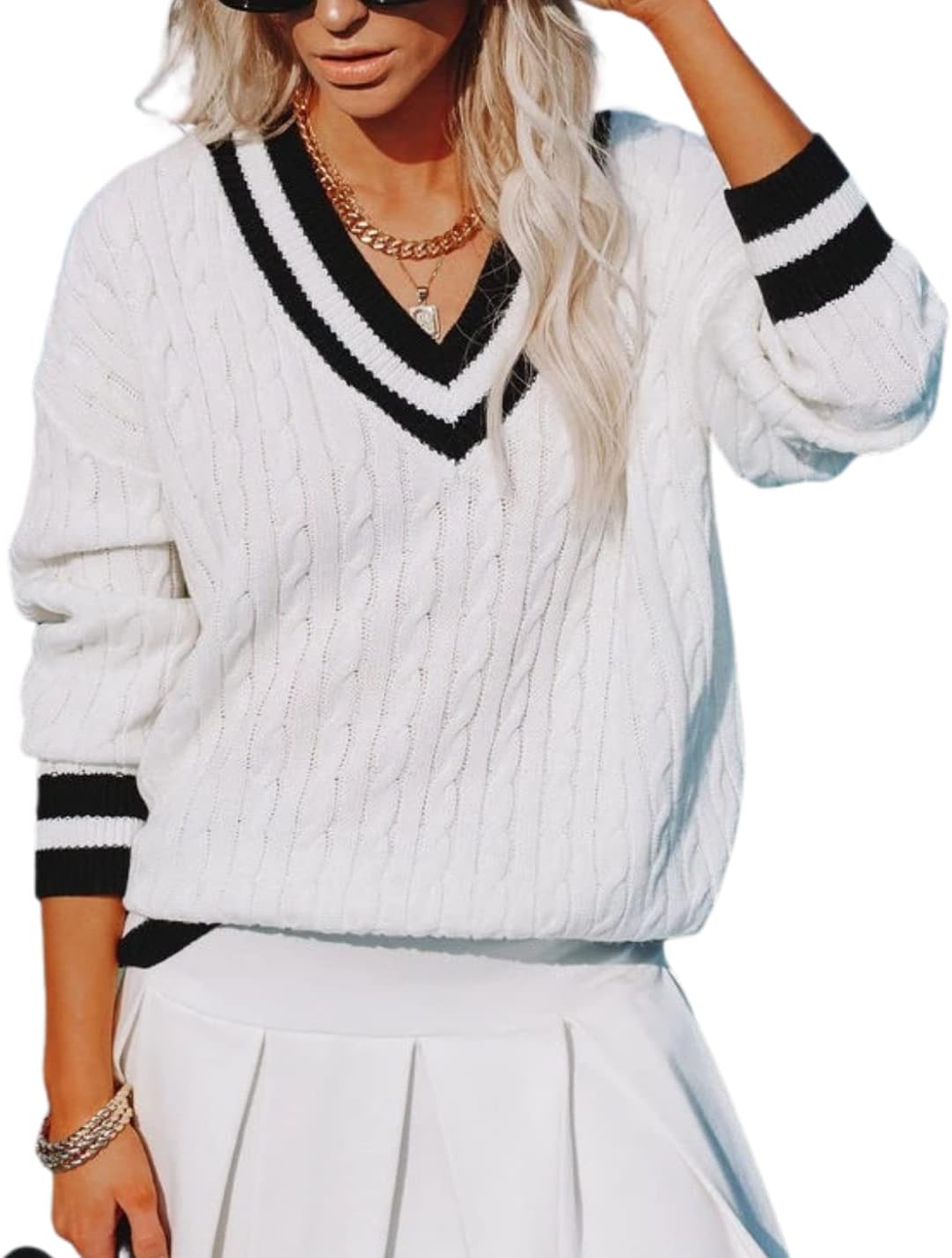 InterNos Women's Casual V Neck Long Sleeve Sweater for Style