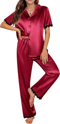 Silk Satin Pajamas Set Button Down 2 Piece Pjs - Soft Sleepwear