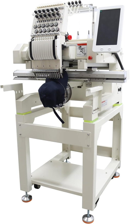 High-Speed 12-Needle Commercial Embroidery Machine - 3D Cap & T-shirt Embroidery