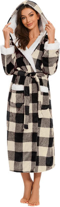Plush Robes for Women Long Fleece Hooded Bathrobe - Soft Warm Comfort