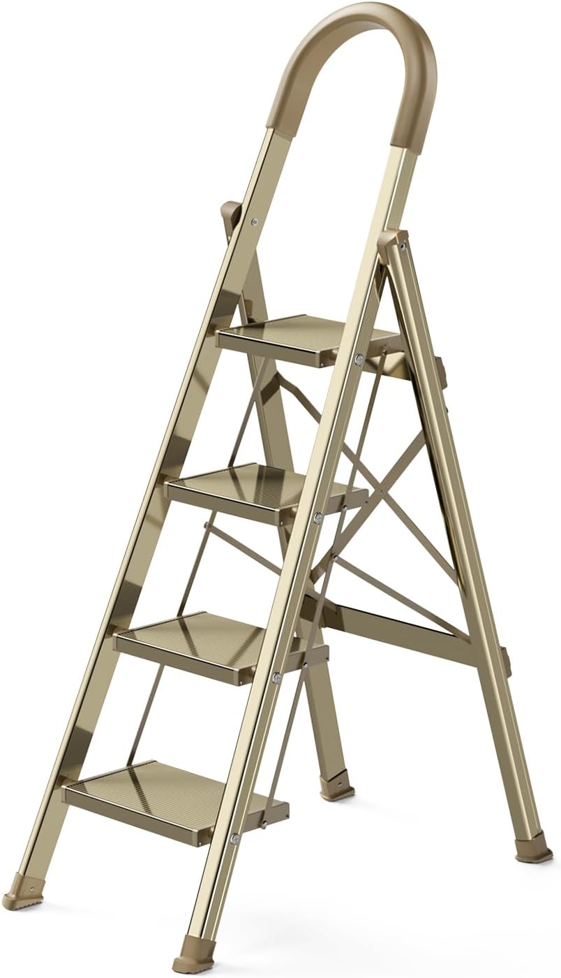 4 Step Folding Ladder with Handgrip for Home and Kitchen Use
