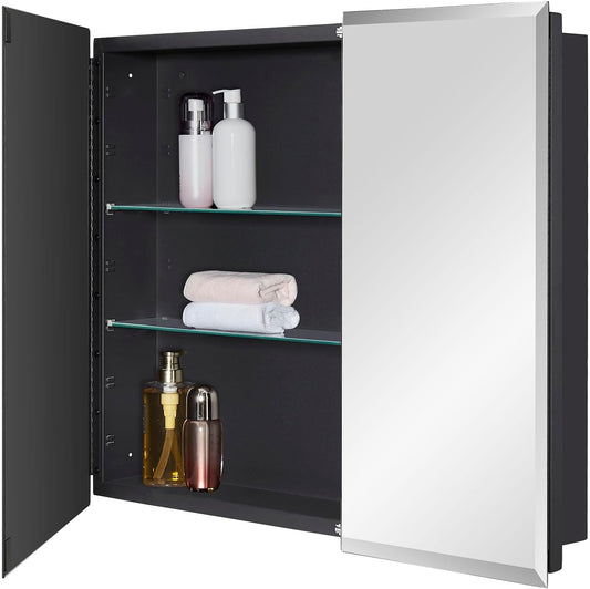 Black Bathroom Medicine Cabinet with Beveled Edge Mirror Door