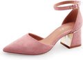 Womens Pointed Toe Pumps Ankle Strap Chunky Low Heels
