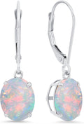 14K White Gold Oval Gemstone Dangle Earrings for Women