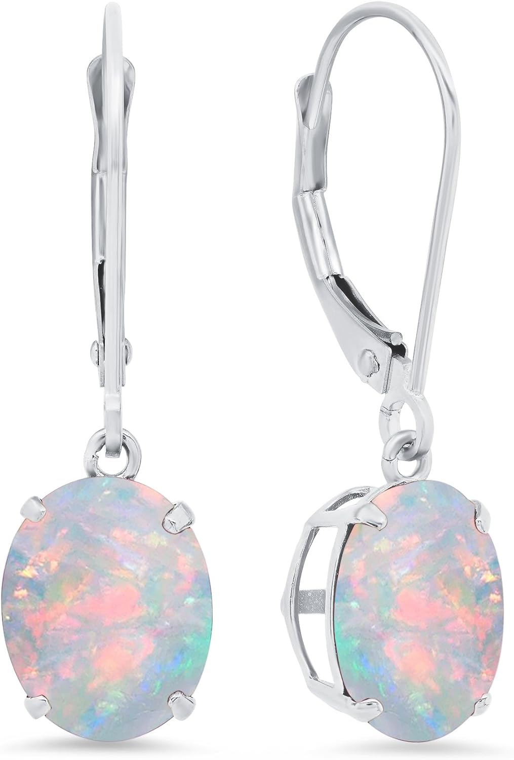 14K White Gold Oval Gemstone Dangle Earrings for Women