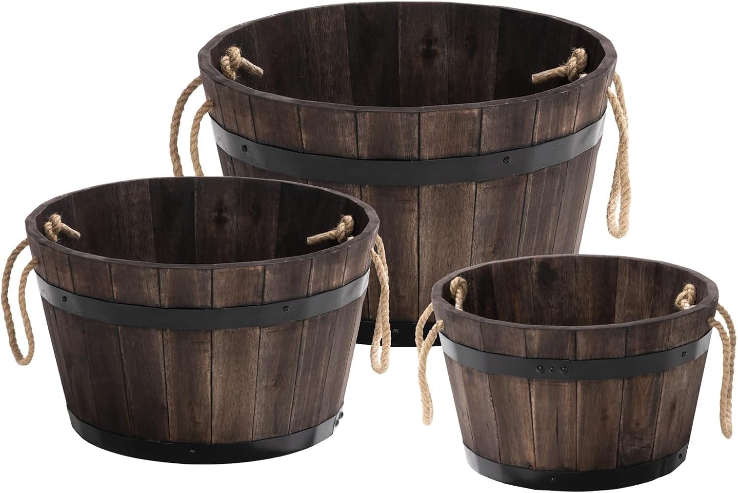 IDZO Set of 3 Wooden Flower Boxes for Outdoor Plants Decor