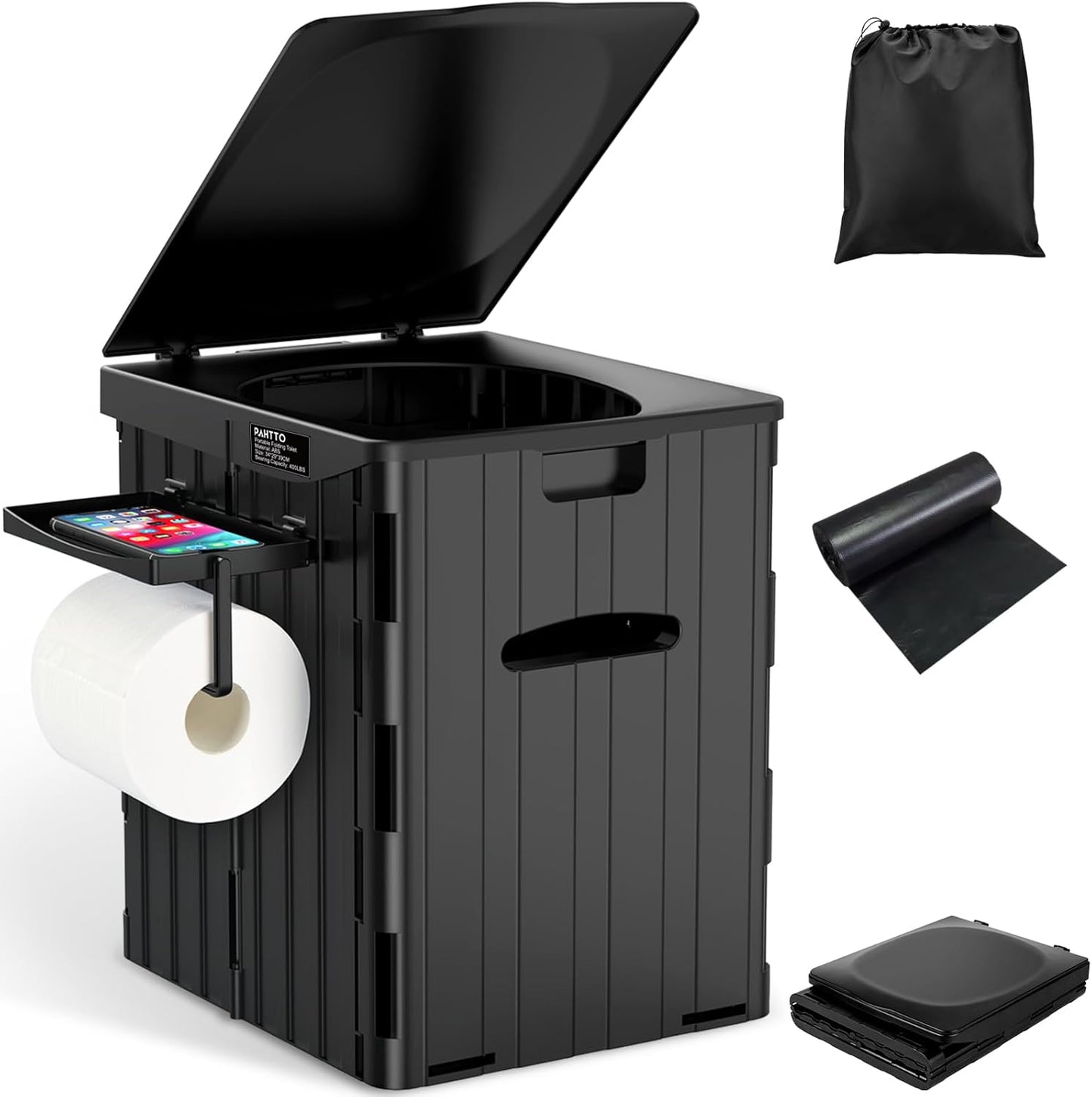 PAHTTO XL Foldable Camping Toilet - Portable Luxury with Phone Shelf