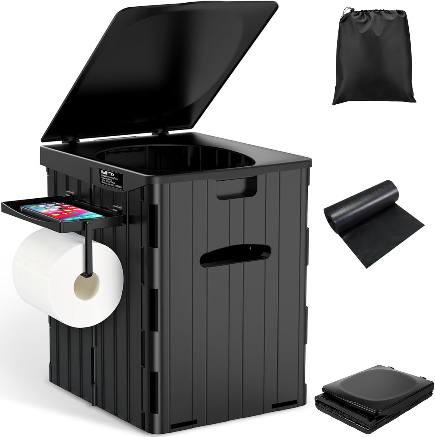 PAHTTO XL Foldable Camping Toilet - Portable Luxury with Phone Shelf