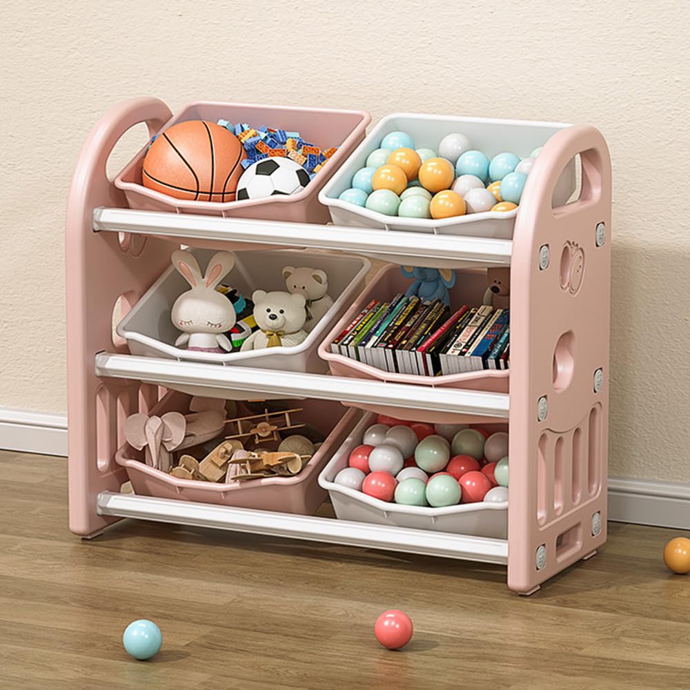 Toy Storage Organizer 3-Tier Rack with 6 Bins for Kids Rooms