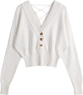 ZAFUL womens Modern V-Neck Backless Pullover Sweater - Soft