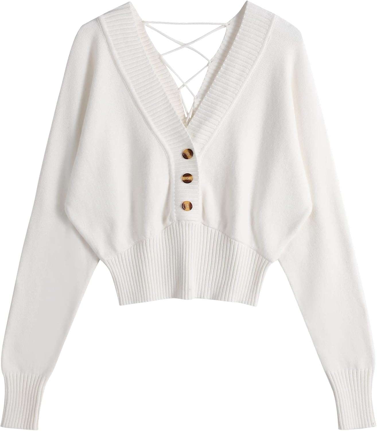 ZAFUL womens Modern V-Neck Batwing Sleeve Pullover Sweater