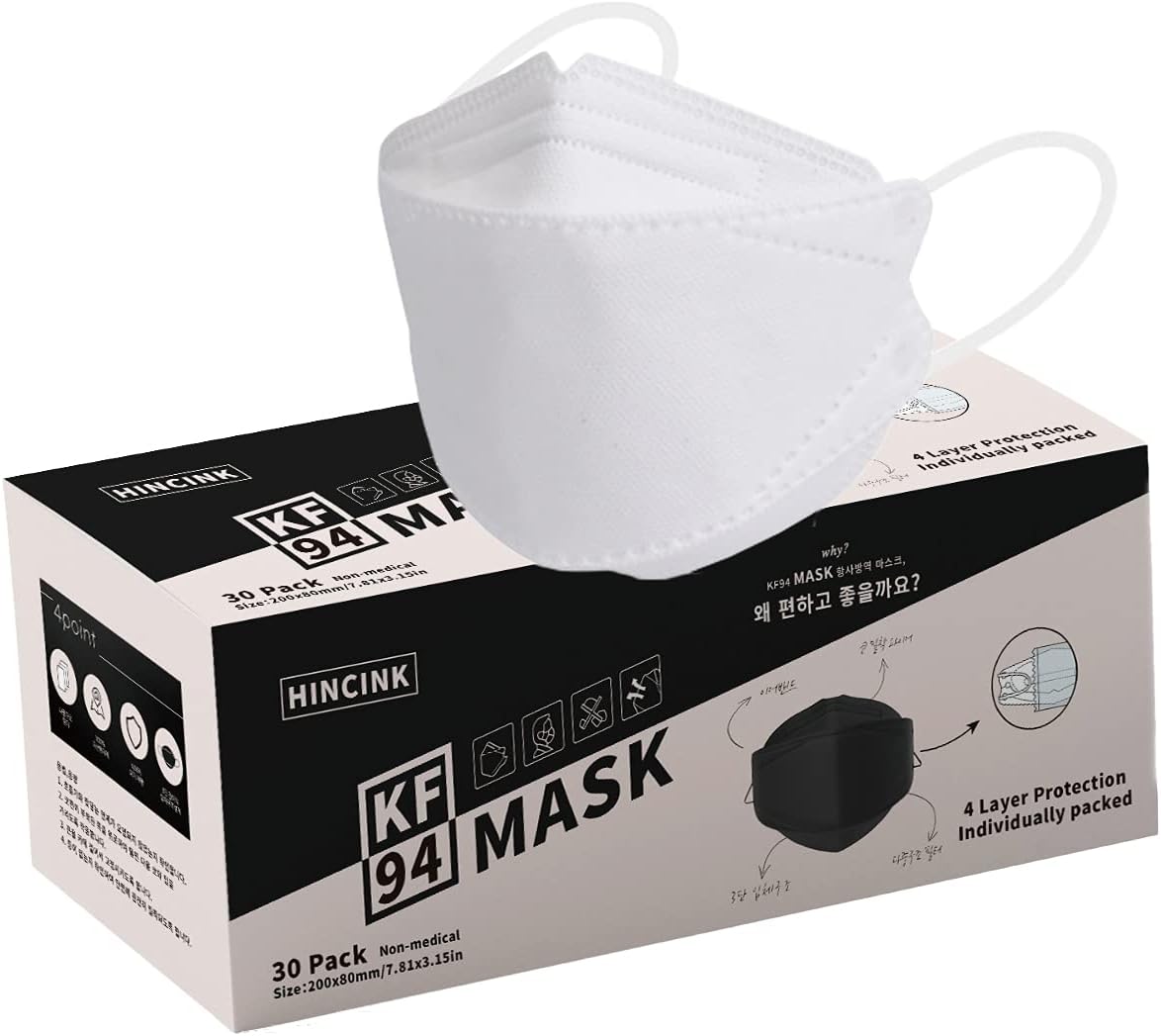 KF94 Face Masks 30 Pack Individually Wrapped 4-Ply Comfort