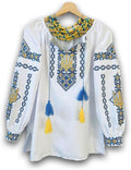 Ukrainian Vyshyvanka Blouse with Trident Embroidery - Summer Cotton