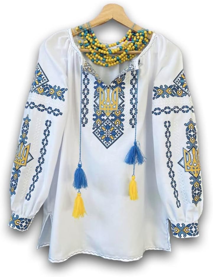 Ukrainian Vyshyvanka Blouse with Trident Embroidery Top