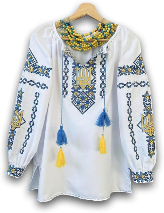 Ukrainian Vyshyvanka Blouse with Trident Embroidery Top