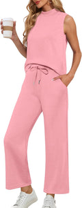Lepunuo Two Piece Sets for Women - Mock Neck Sleeveless Lounge Set