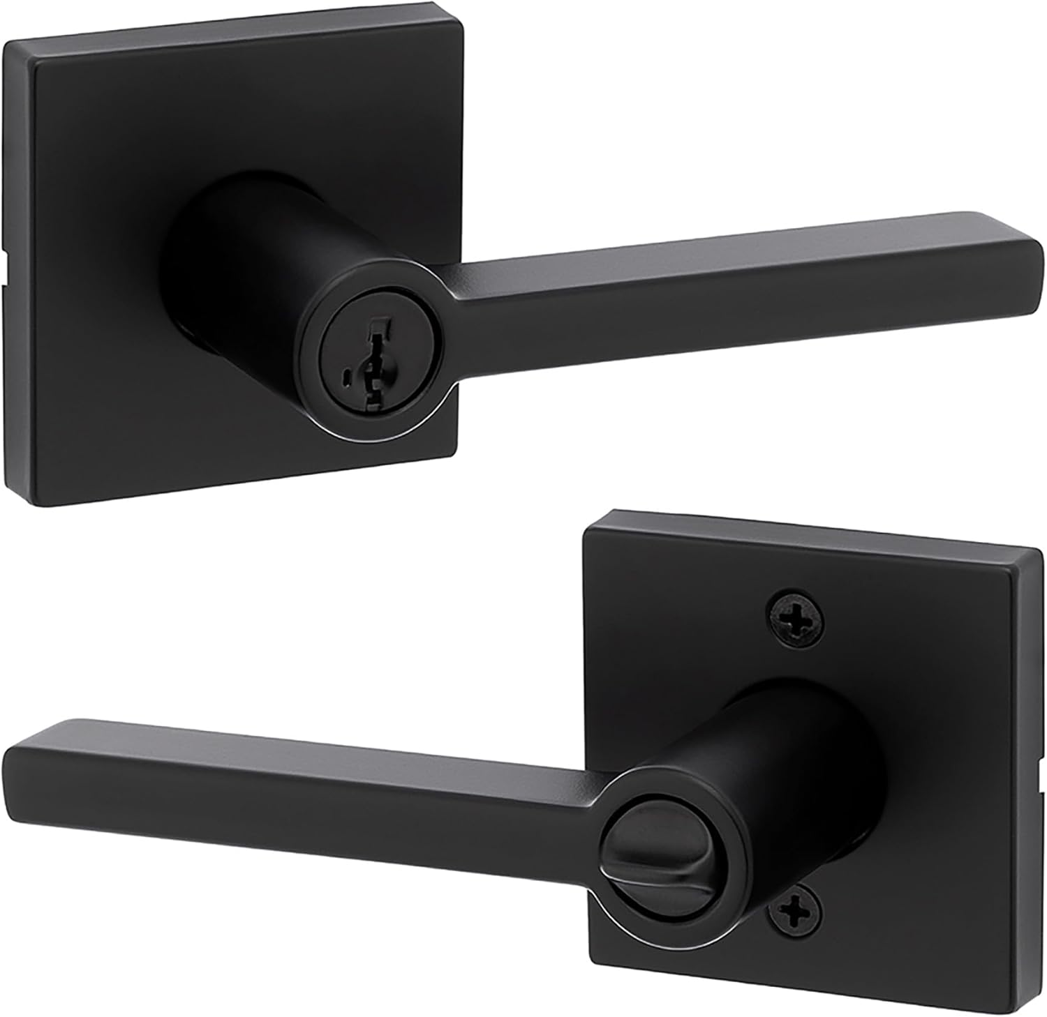 Kwikset Halifax Entry Door Handle with Lock and Key in Matte Black