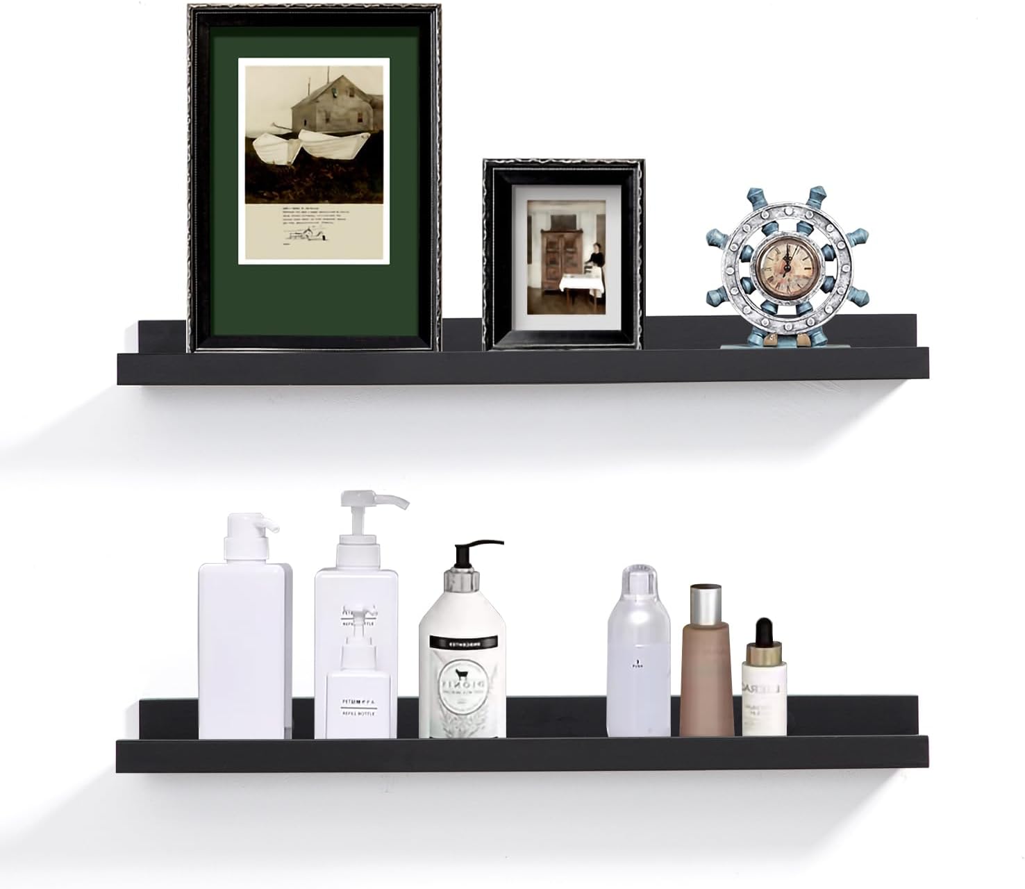 Black Floating Shelves for Wall - Modern Picture Ledge Set