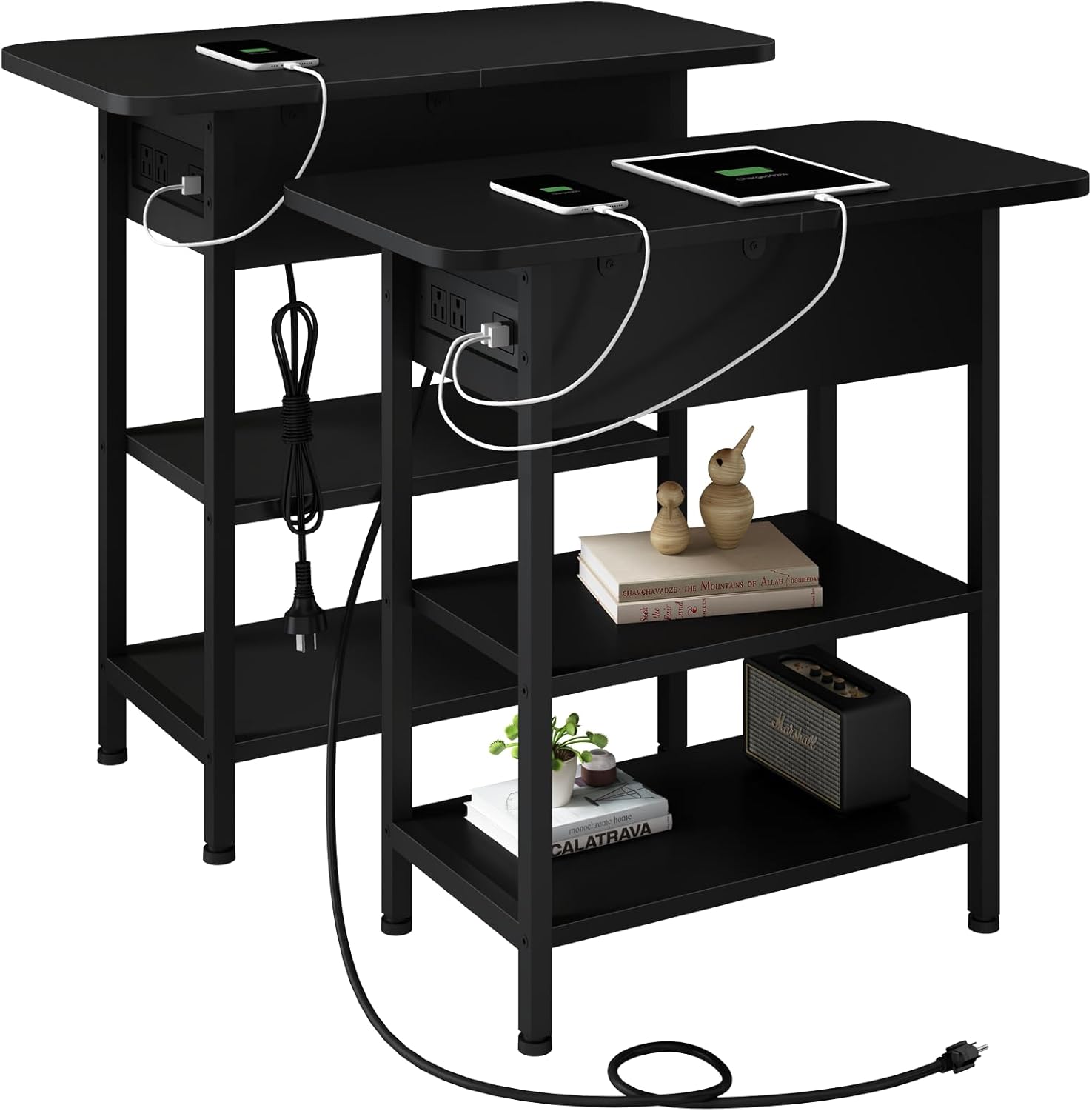 LIDYUK End Table with Charging Station for Small Spaces