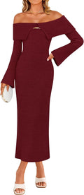 Off Shoulder Sweater Dress - Sleek Bodycon Maxi for Fall Winter